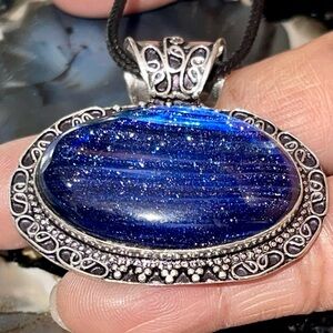 Blue Dichroic Glass Pendant 1 1/4”x 1 1/4”